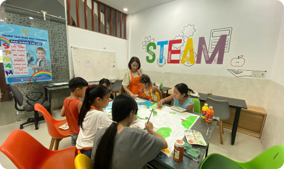 Children working in STEAM class